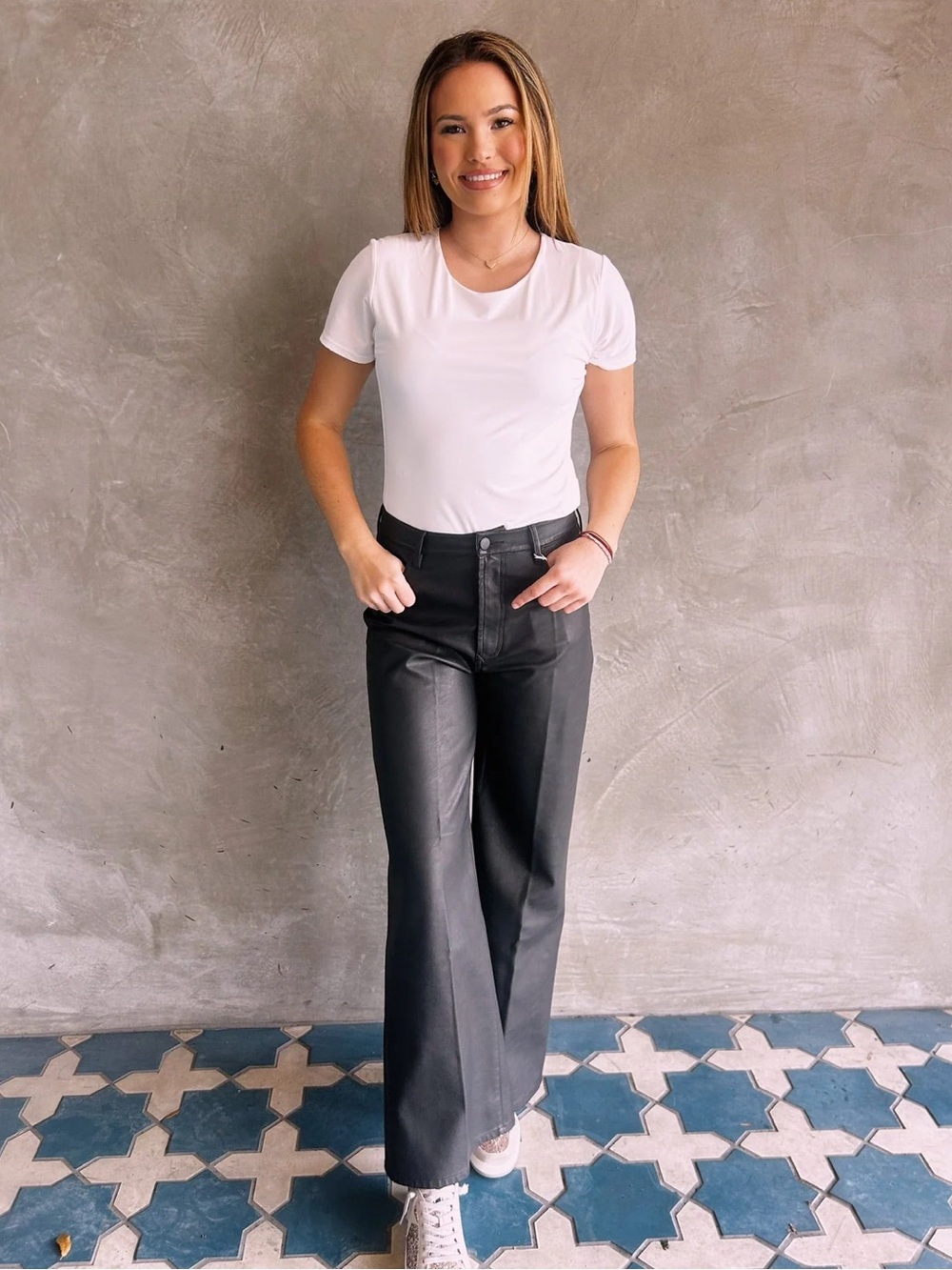 DEAR JOHN FAUX LEATHER FIONA WIDE LEG PANT  Black Wide-Leg Women's Jeans - Sleek